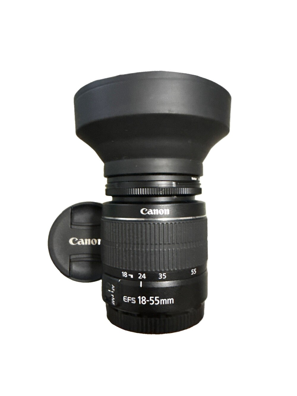 Canon EF-S 18-55mm f/3.5-5.6 II Zoom Lens AF/MF WORKING w/ Vivitar 58mm UV Hood